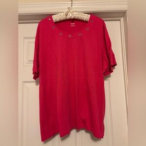 Bright Pink Grommet Neck Tee 2X